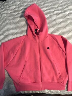 adidas Girls Pink Hooded Zip-Up Jacket with Small Black Logo